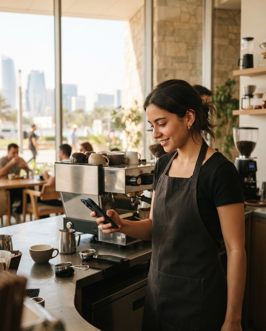 Barista in a modern Abu Dhabi café