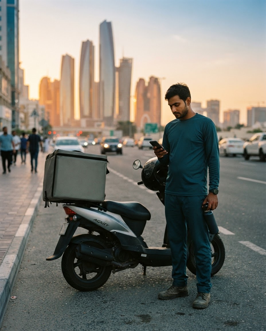 Delivery courier on a Gulf city street